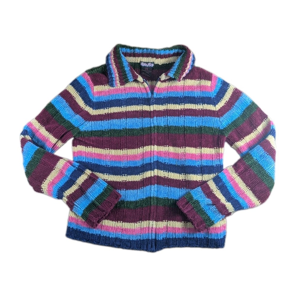Soda Fizz Girls Chenille Striped Sweater Size L 14-16 Colorful Collared Pullover